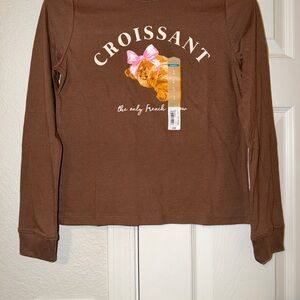 Croissant Graphic Long Sleeve Tee - Brown